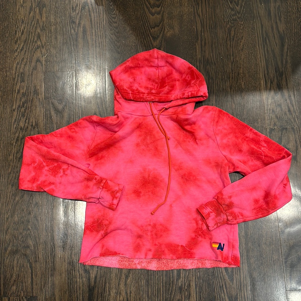 Aviator Nation Red Pink Tie-Dye Pullover Hoodie